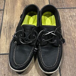 Sperry Black Boat Shoes with White Soles